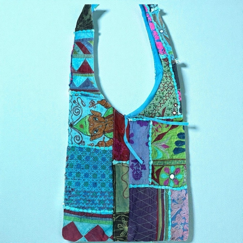 Boho Patchwork Sling Bag – Colorful Embroidered Hippie Hobo Tote